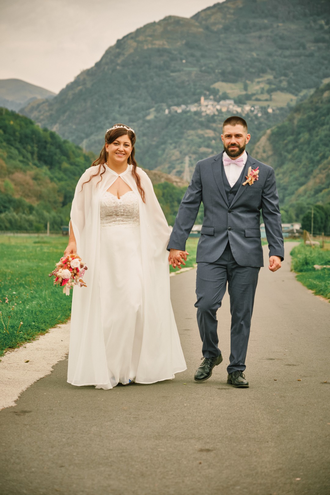 Miriam and Alejandro walk together through the landscape around Les.